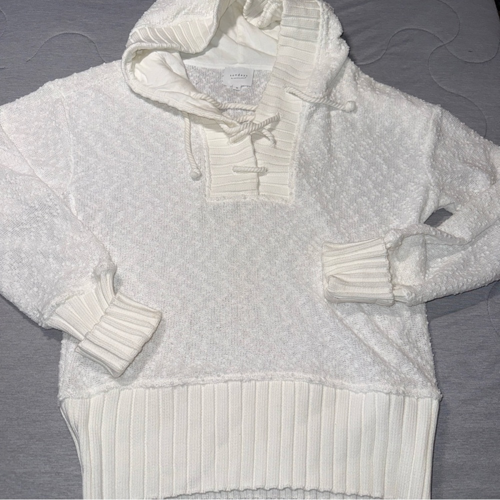 Sundays Cream Textured Hooded Sweater